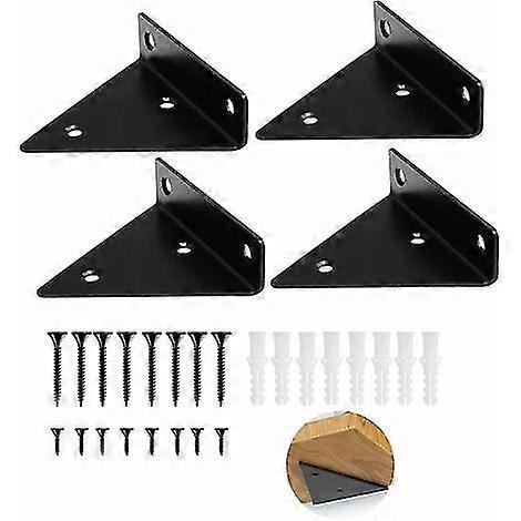 4pcs Triangle Shelf Bracket Black Concealed Wall Shelf Brackets Stainless Steel Metal Shelf Brackets with 16pcs Screws for Kitchen Study Garden Shelve