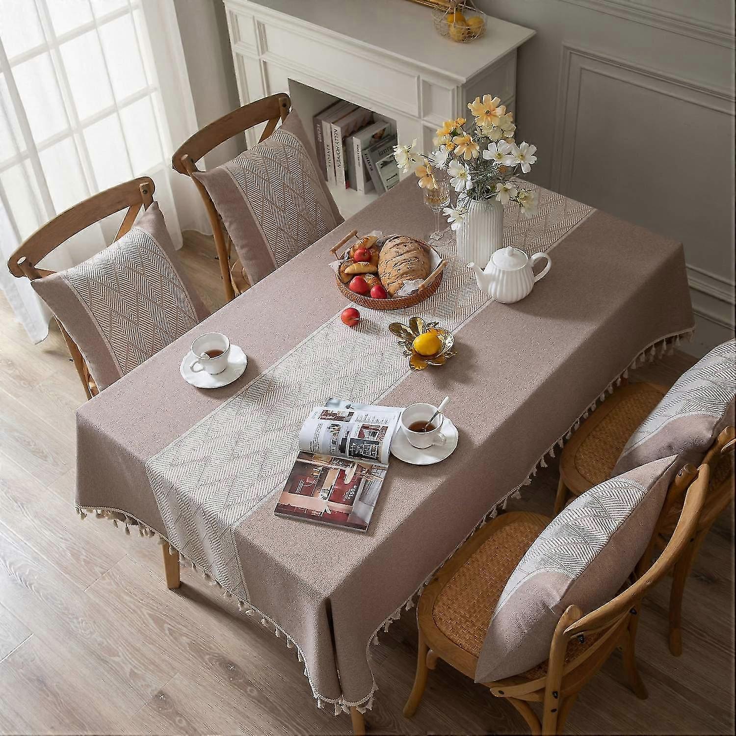 Tablecloths Tablecloth Rectangular With Tassel Wave Design Jacquard Table Cover Decor Dustproof 110*110cm