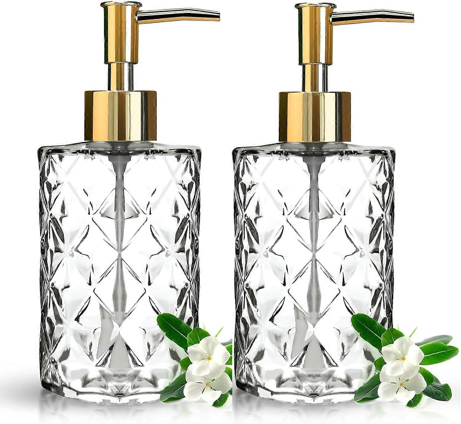 Glass såpedispenser, 330ml såpedispenser med rustfri metallpumpe, 12 oz påfyllbar håndsåpedispenserflaske 2stk