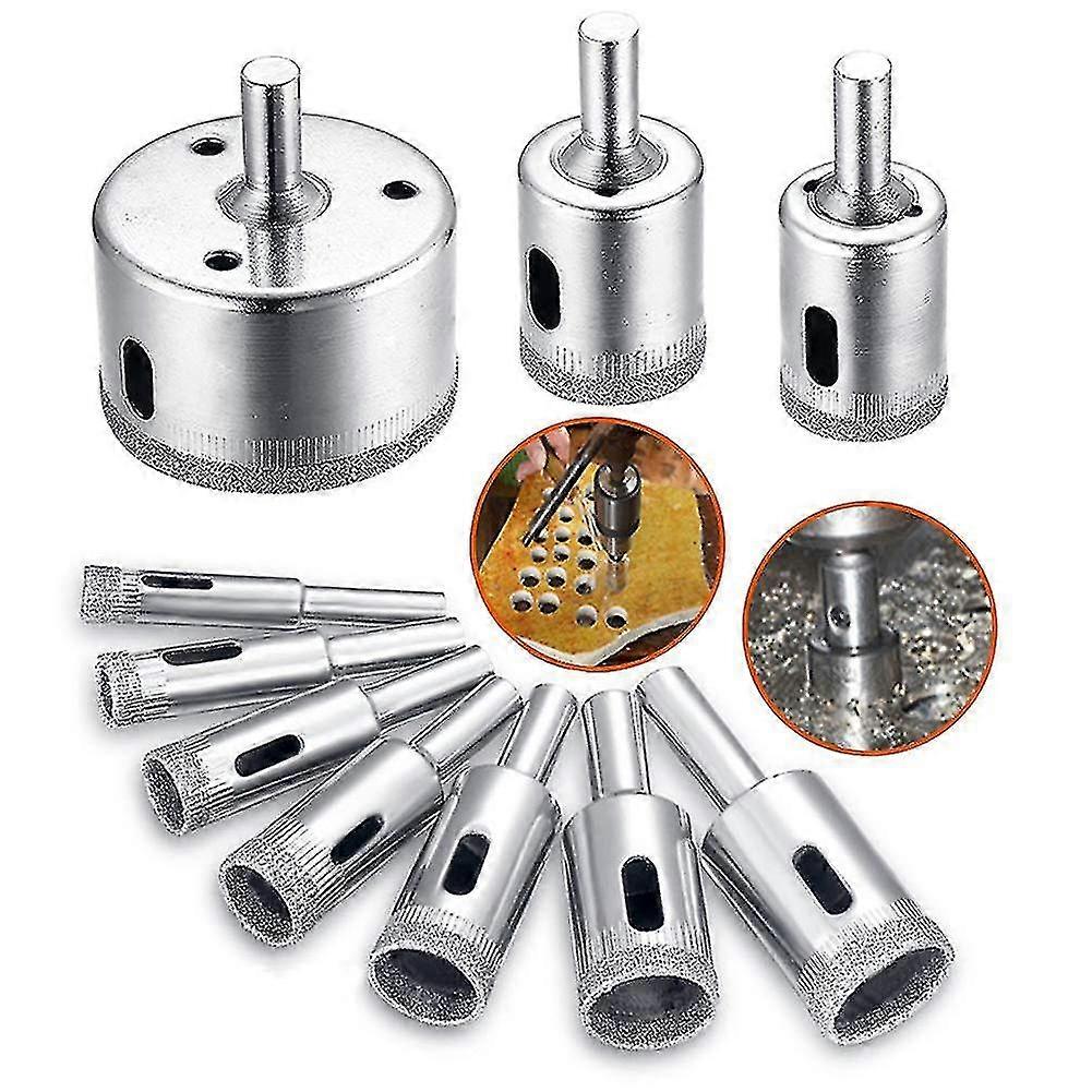 10pcs Diamond Drill Bit Hole Saw Accessory Set For Glass/tile/ceramic/core Drilling Tool 8-50mm