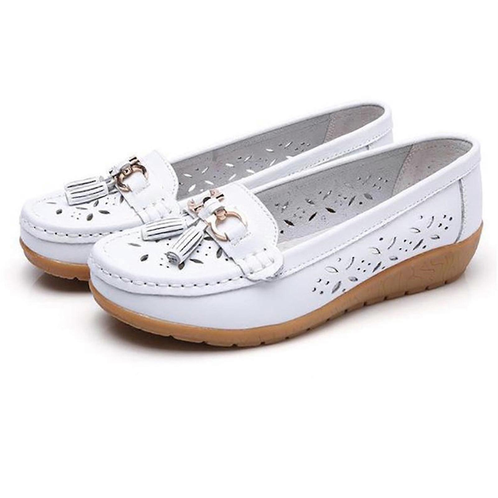 Sandales creuses en cuir souple respirant pour femmes Semelle en caoutchouc Chaussures plates à enfiler