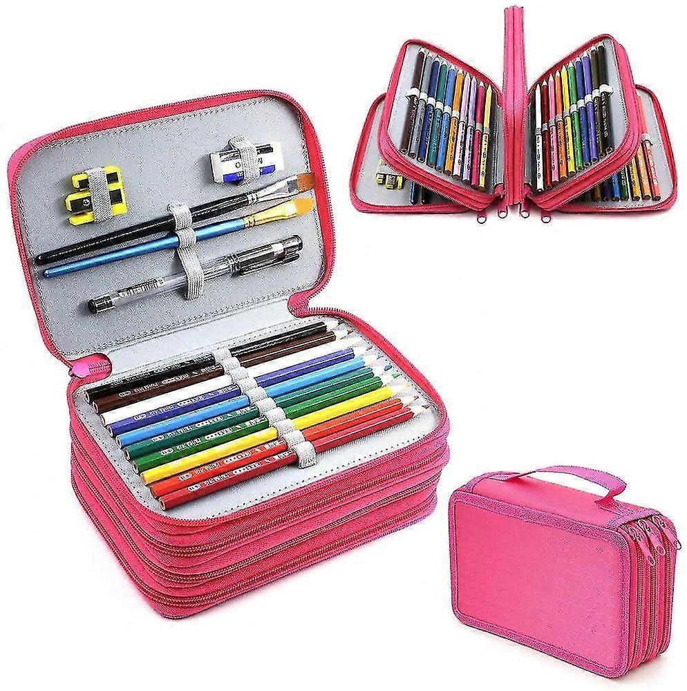 72 Slots 4-layer Zipper Pencil Case With Handle Strap, Oxford Fabric