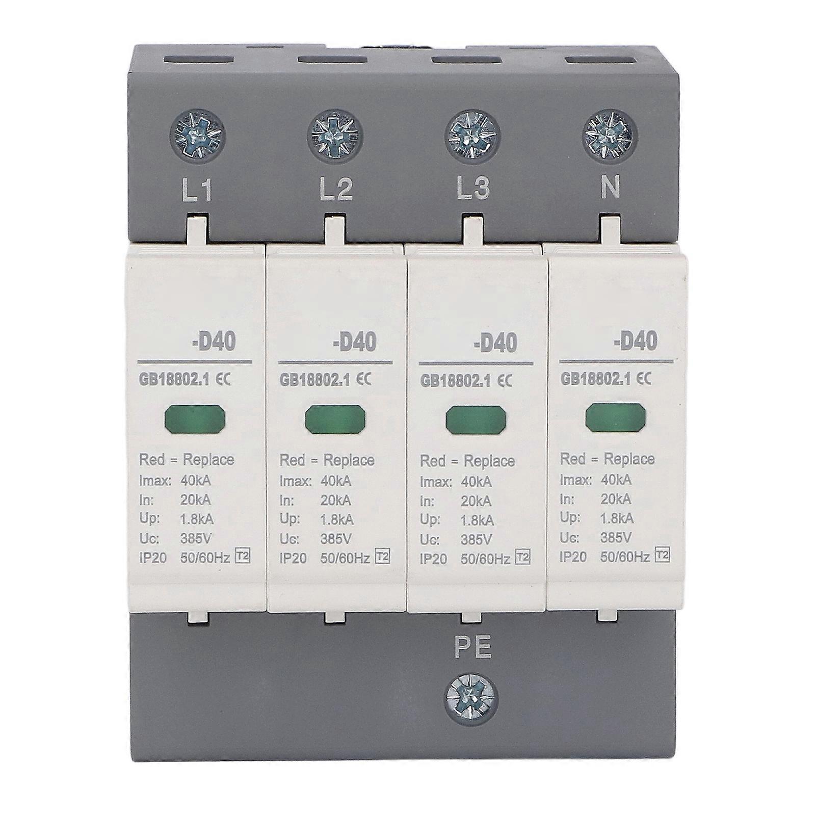 4P Surge Protective Device IP20 Overvoltage Arrester Protector 385V AC 36MM Rail Mounting