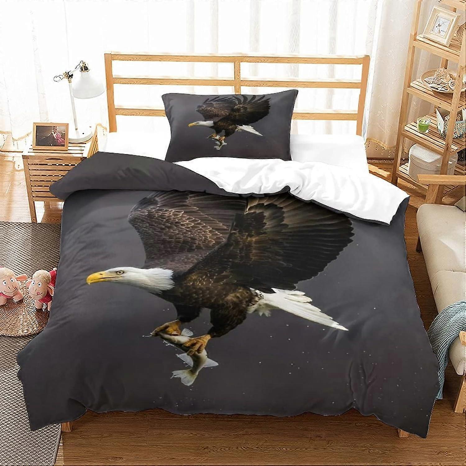 Eagle Bedding Set with Animal Pattern D and Duvet Cover for Children Boys, Soft Microfibre with Zipper
