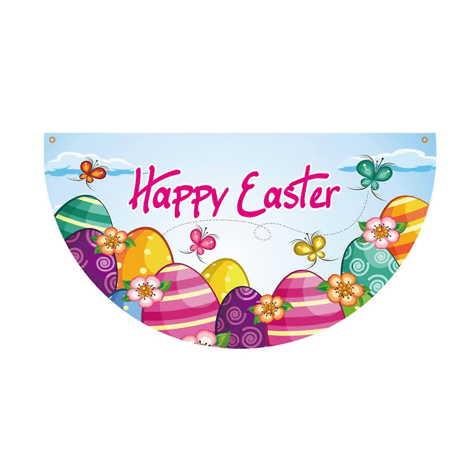 Happy Easter Flag Fan-shaped Semicircle Colorful Gnome Bunny Egg Pattern Flags