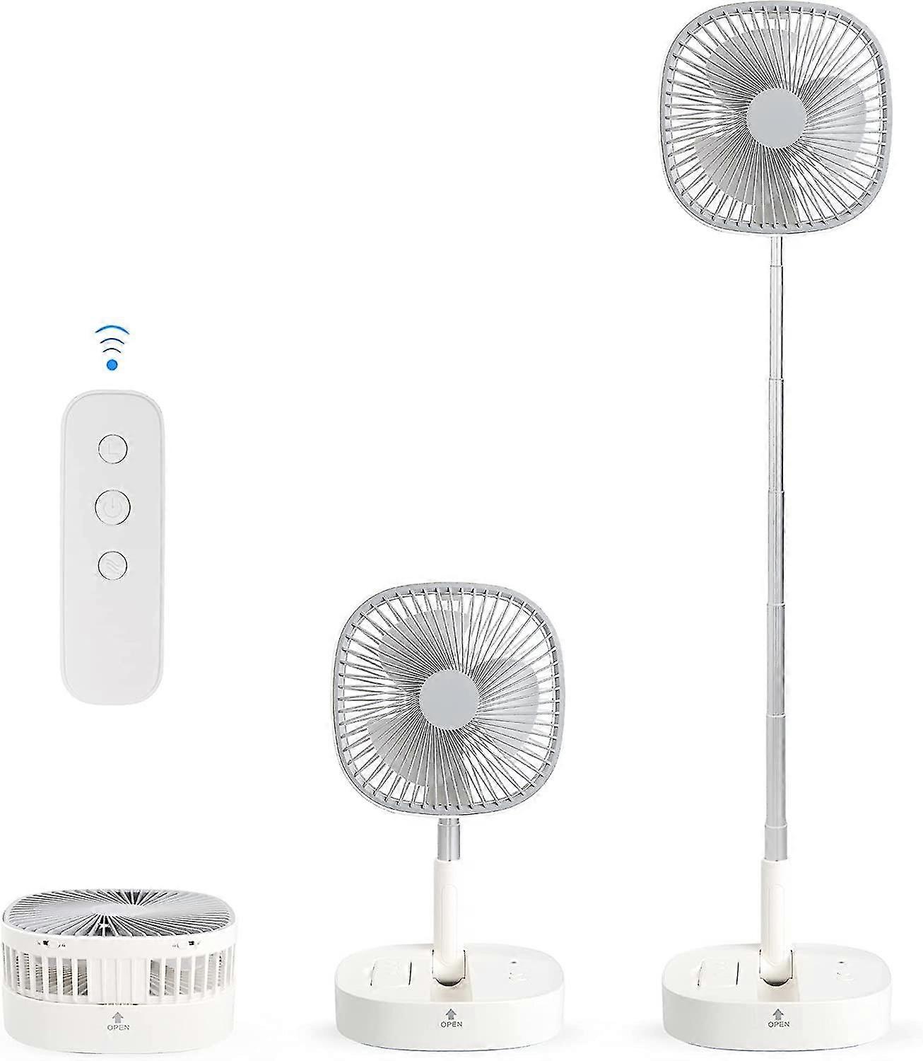 Tragbarer Sockelventilator - Faltbarer stehender Ventilator Faltbarer Schreibtischventilator, Wireless Use 7200mah Akku, Fernbedienung Teleskop 4 Speed Quiet Ti