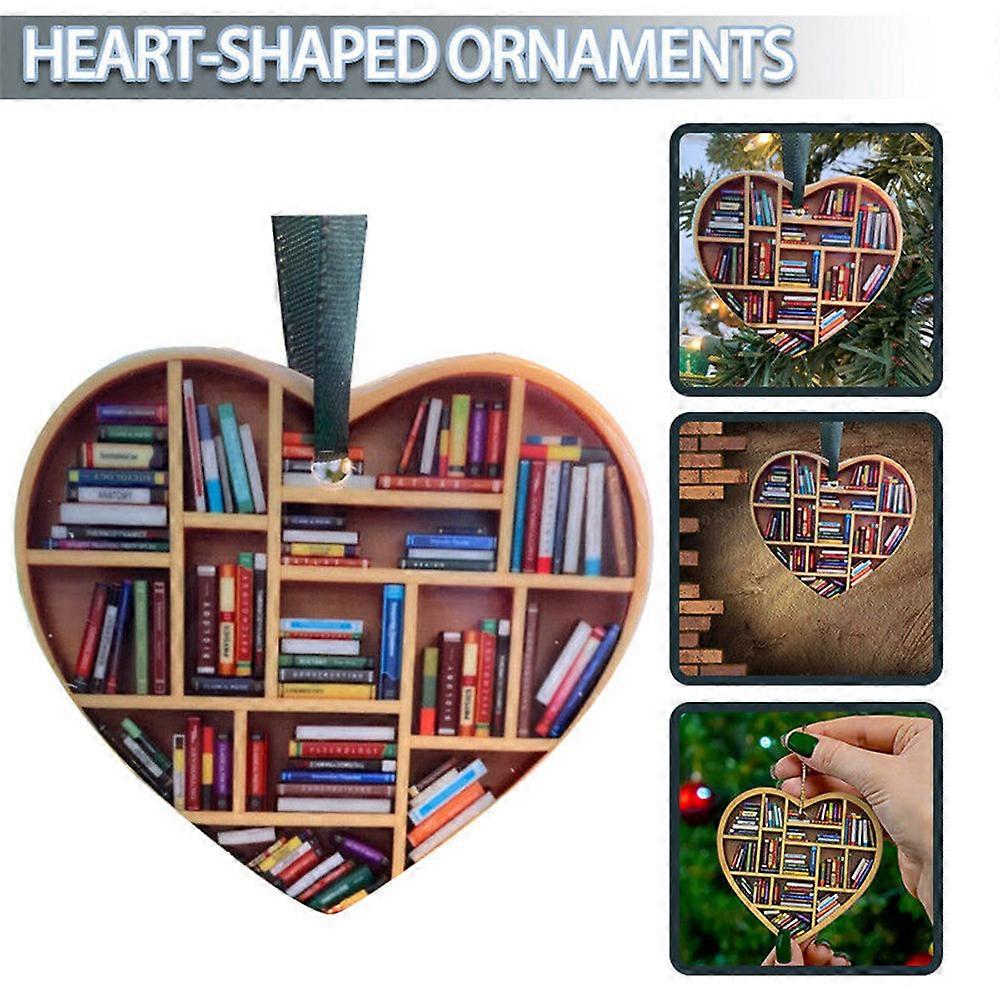 Christmas Book Lovers Heart Decoration Xmas Tree Hanging Ornament Decor Gifts