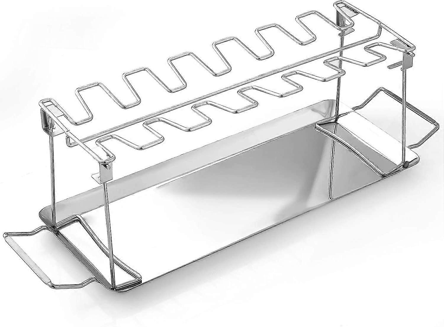 Chicken Leg And Wing Rack For Grill Smoker Oven, Easy To Use 12 Slots Chicken Leg Rack With Drip Tray, High Grade Stainless Steel Chicken Wing Rack Ch