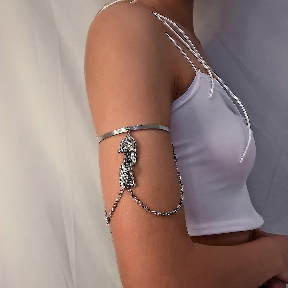 Arm Bracelet Upper  Cuff Feather Chain
