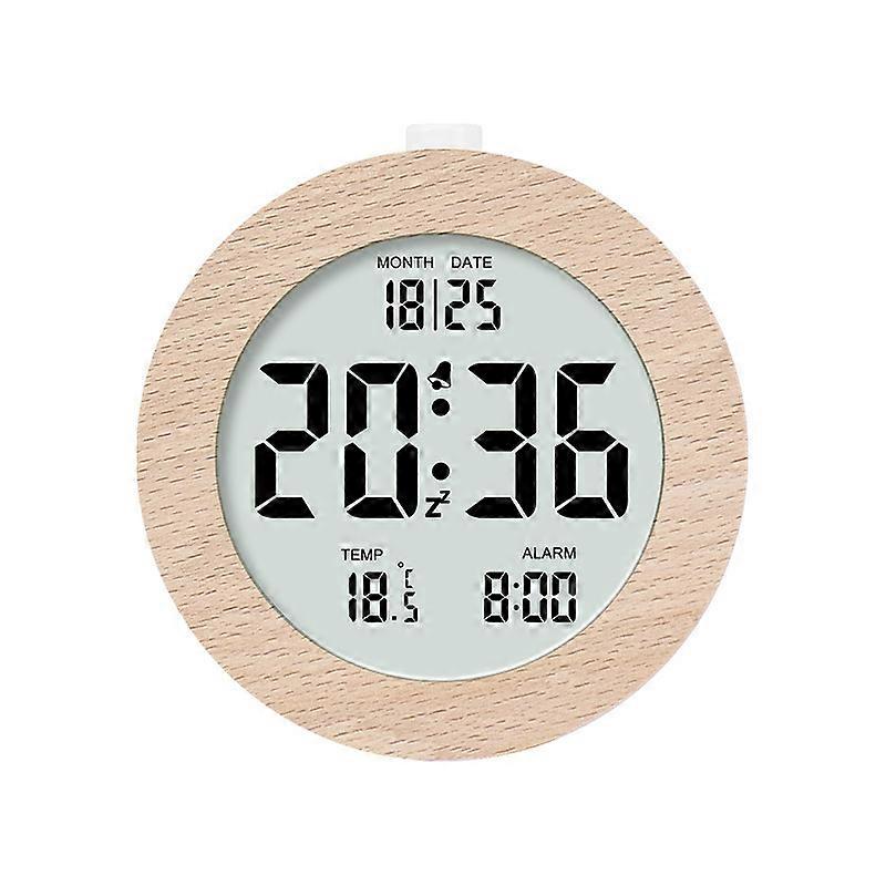 Wooden Digital Alarm Clock, LCD Morning Alarm Clock Digital Clock with Date Display, Temperature, Snooze, Backlight, Battery Powered Digital Clock3 AA