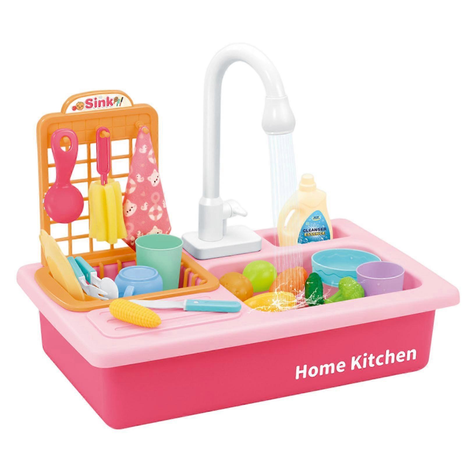 1 Set 28Pcs/22Pcs Washing Basin Toys Rotating Faucets Large-capacity Storage Circulation Waterproof Simulation Scenarios Kitchen Mini Dishwasher Toys