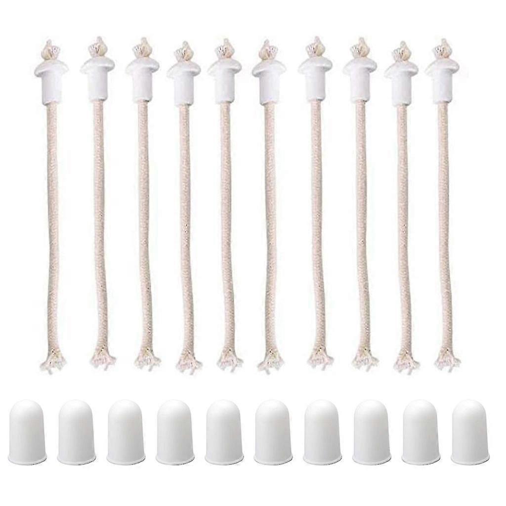 10 Conjuntos de mechas de lâmpada de óleo com suportes de cerâmica Tampas Lantern Lampwick de substituição