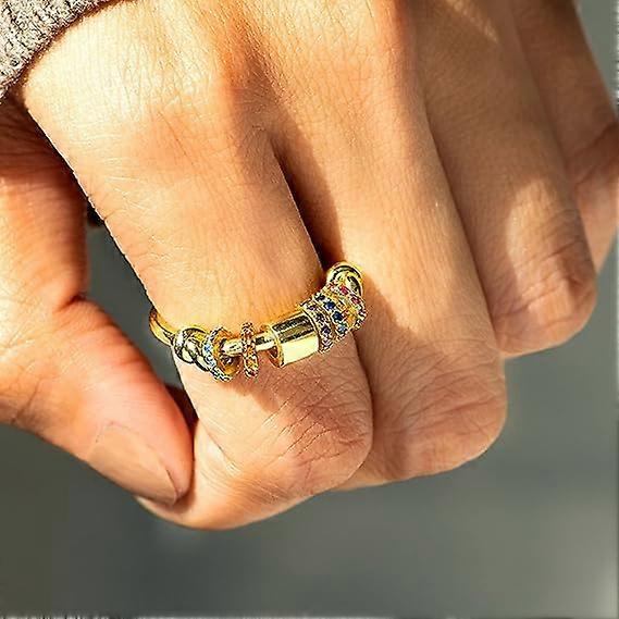 Anti Stress Ring Gold - 2 Rotierende Zirkonia Ringe, Kupfer, Für Damen