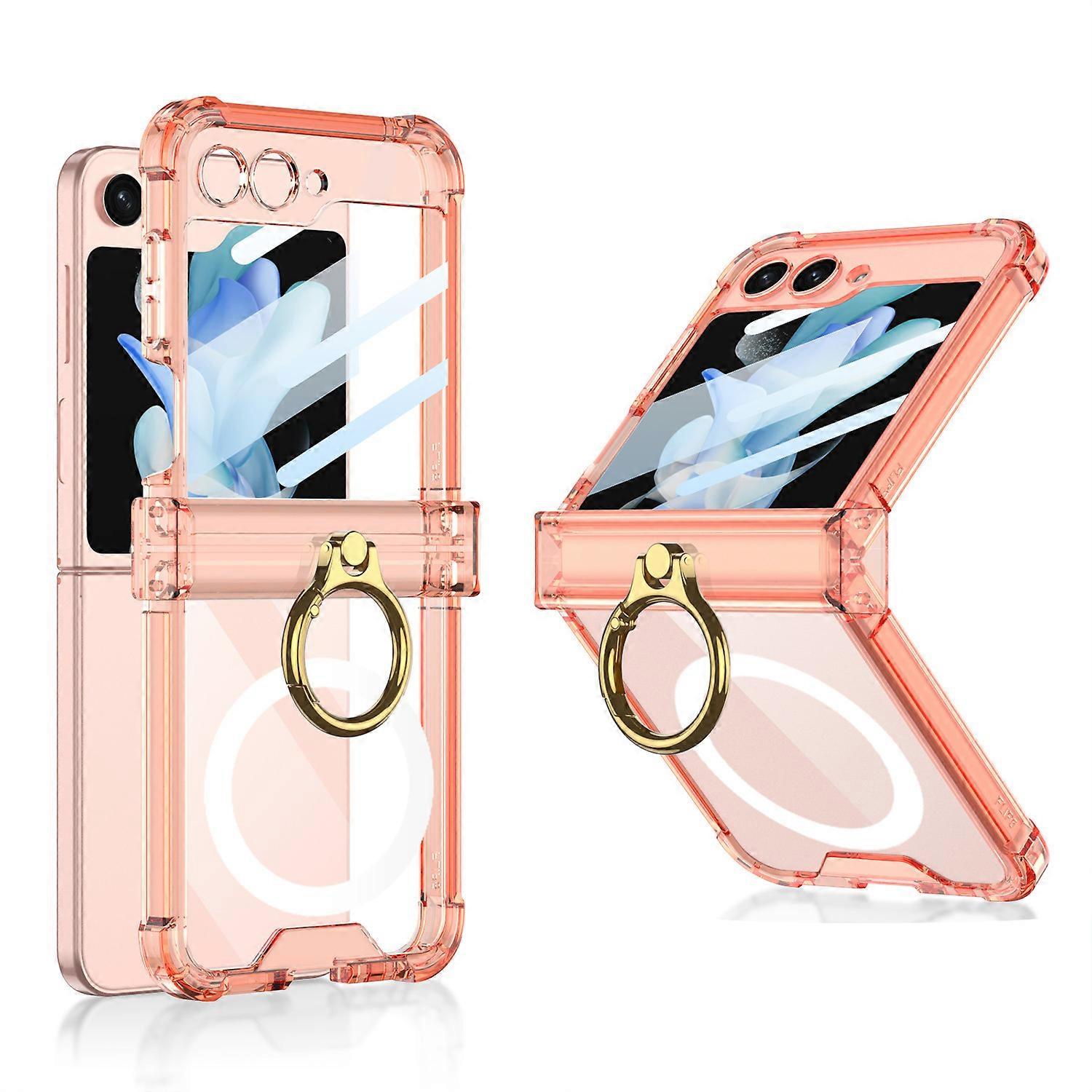 Magsafe Clear Case For Samsung Galaxy Z Flip 5 With Ring Holder, Tpu Four Corners Shockproof Cover With Small Screen Protector