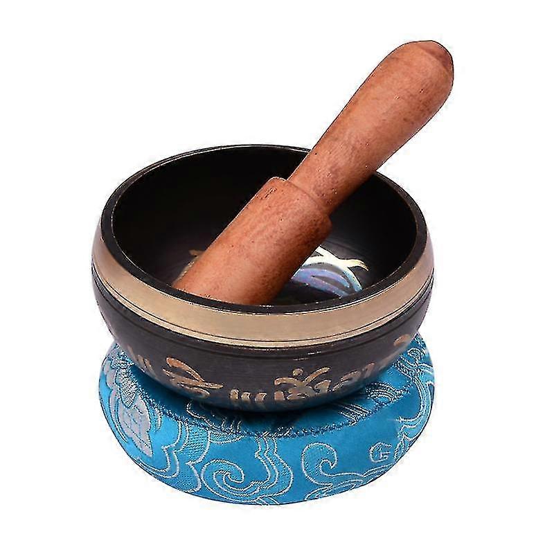 Tibetan Singing Bowl Set With 8.5cm/3.3inch Handmade Metal Sound Bowl & Soft Cushion(random Color Delivery) & Wooden Striker For Meditation Sound Chak