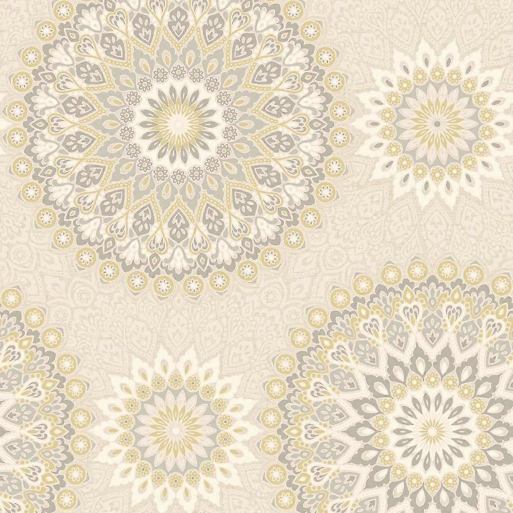 Glitter Medallion Ochre Cream Wallpaper