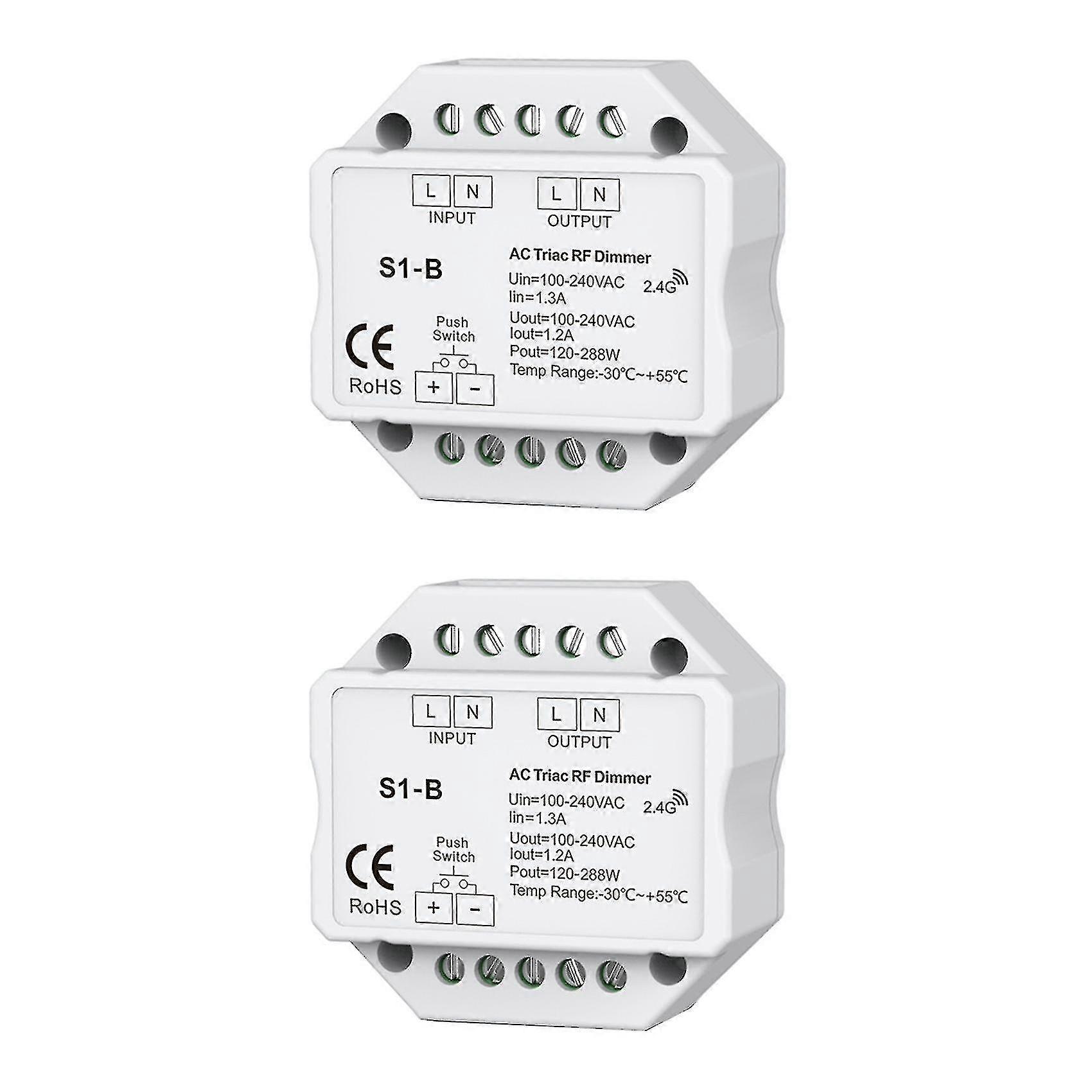 2x Ac 110v - 220v S1-b Led Triac Rf Dimmer Use 2.4ghz Wireless 120w-288w Push Dimmer Led Switch