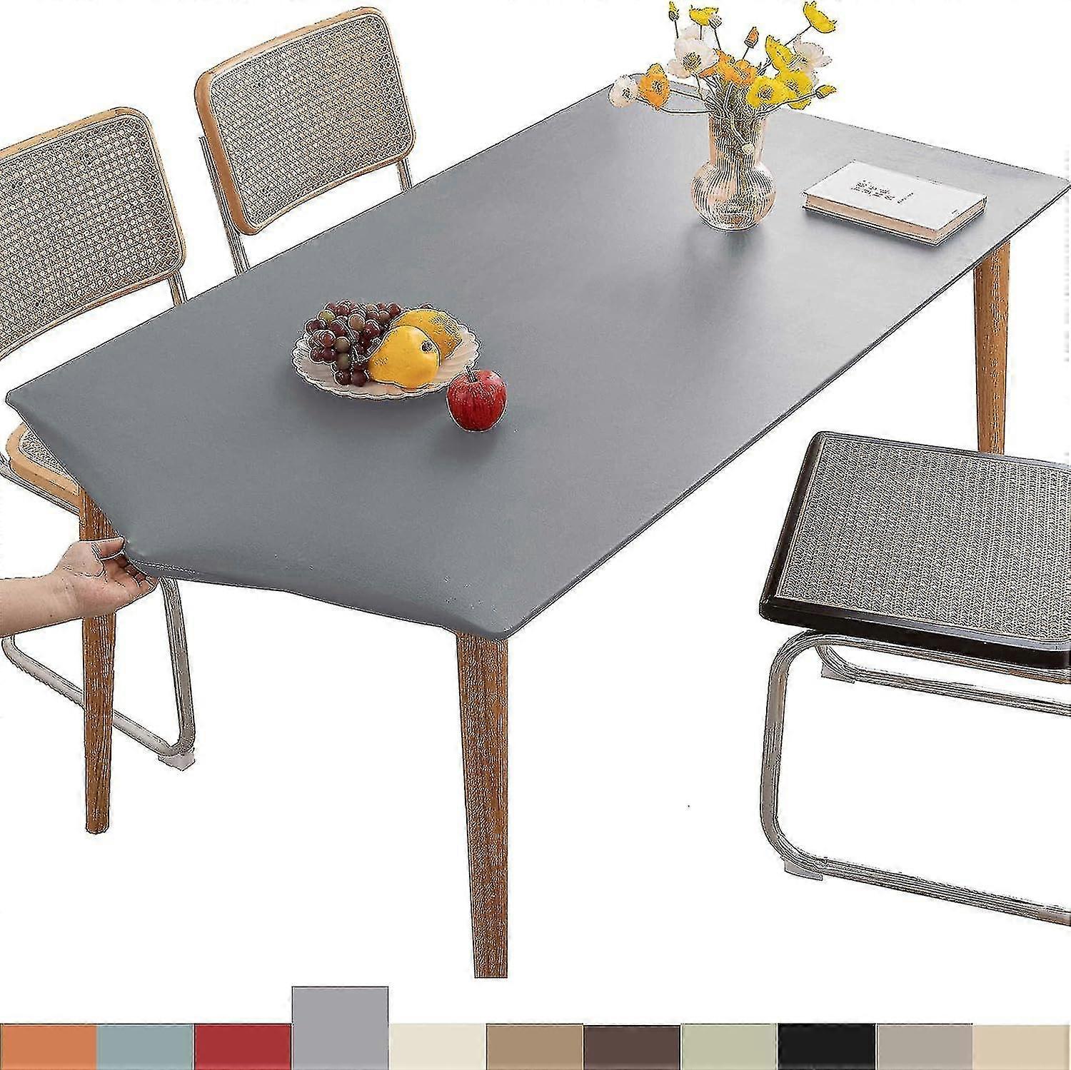 Leather Fitted Rectangular Tablecloth,Elastic Edge Tablecloth,Washable Tablecloth for Outdoor, Patio, Kitchen and Dining Room- Light Gray