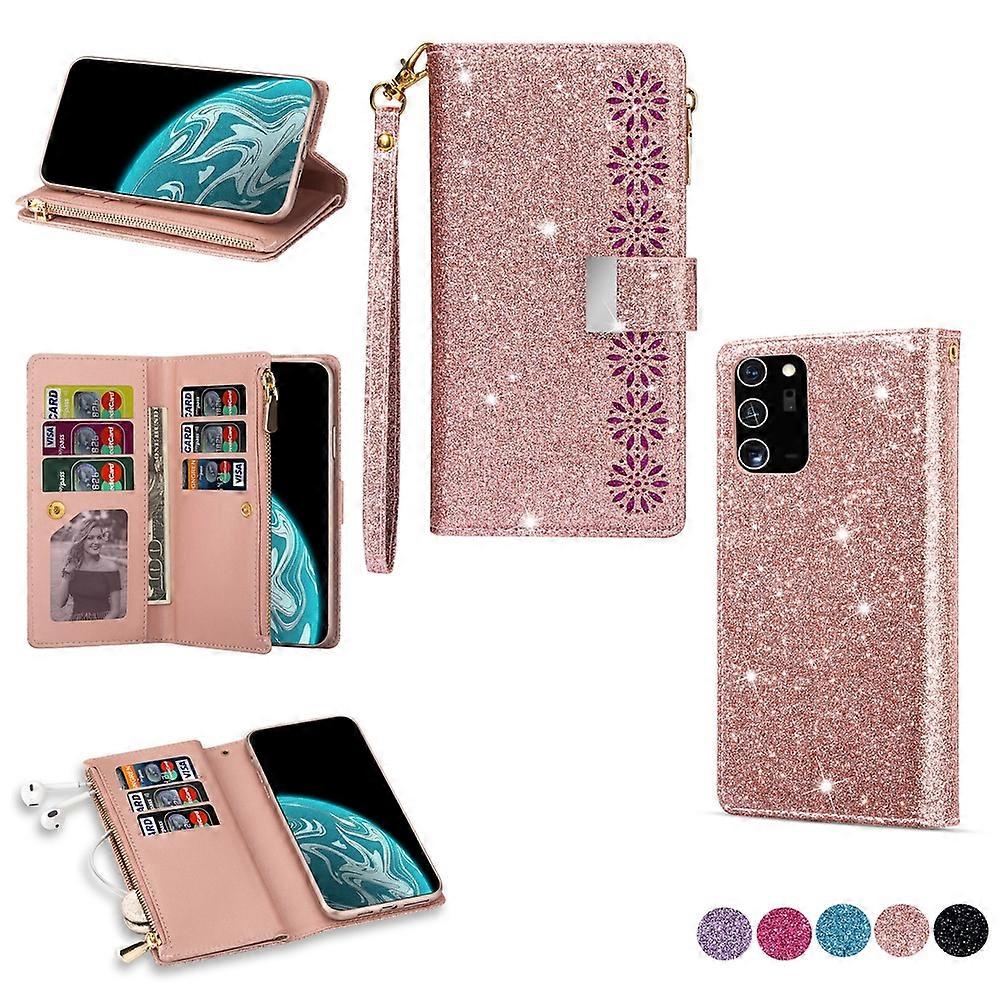 Compatible with Samsung Galaxy Note 20 Bling Wallet Case Glitter Leather Magnetic Stand with Card Slots Zipper Pocket Cover