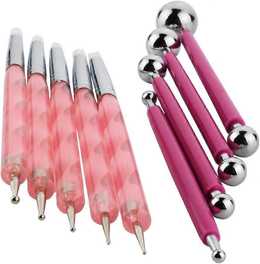 WJTG  9 Pieces Stylus Tools, DIY Silicone and Ceramic Clay Indentation Tool and 4 Pieces Double-Ended Metal Ball Tools Set Also for Cake Fondant Decor