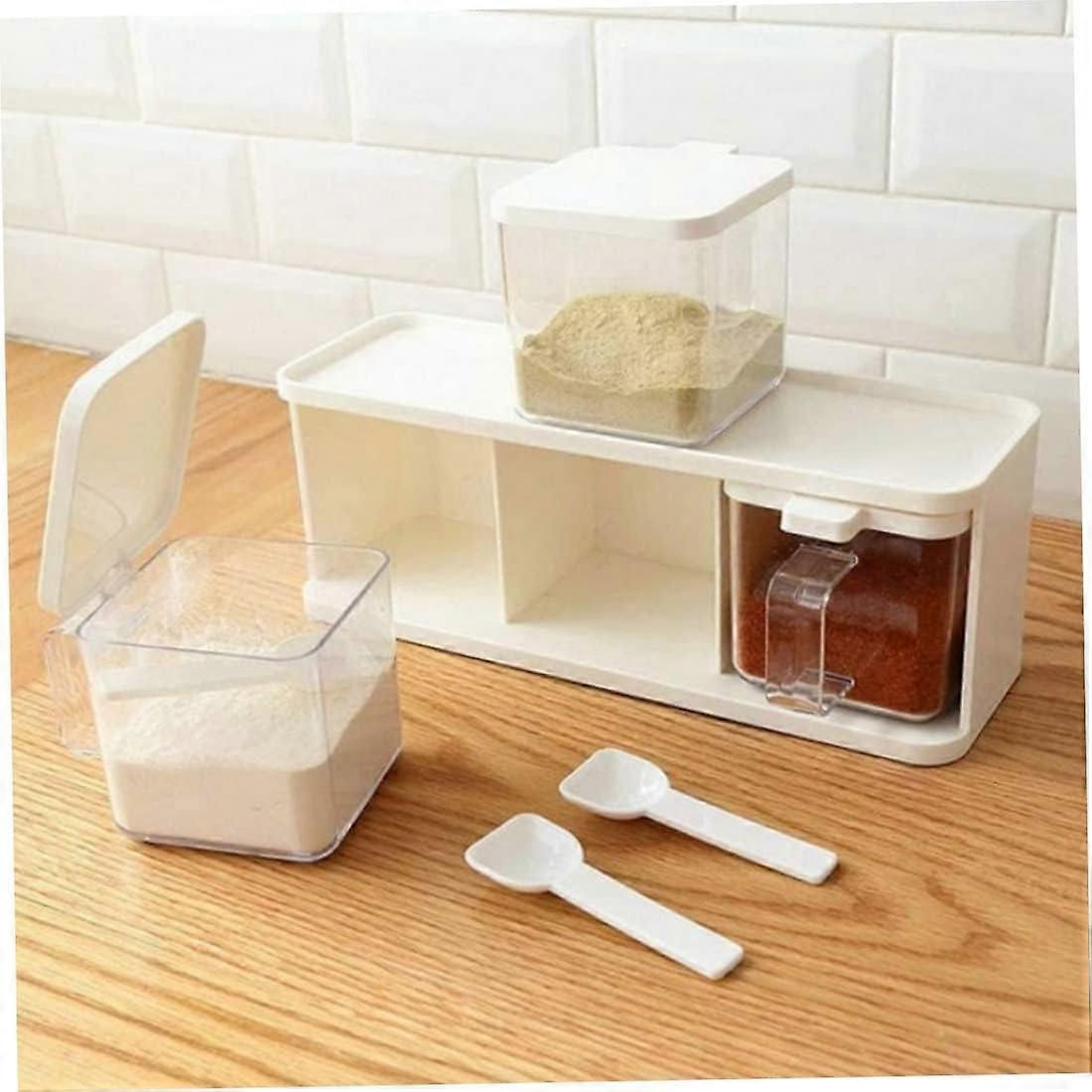 Clear Spice Seasoning Box Jars Spice Sice Sangez Containers 3 Pieces Condiment Storage Box with Lid Spoon Handle