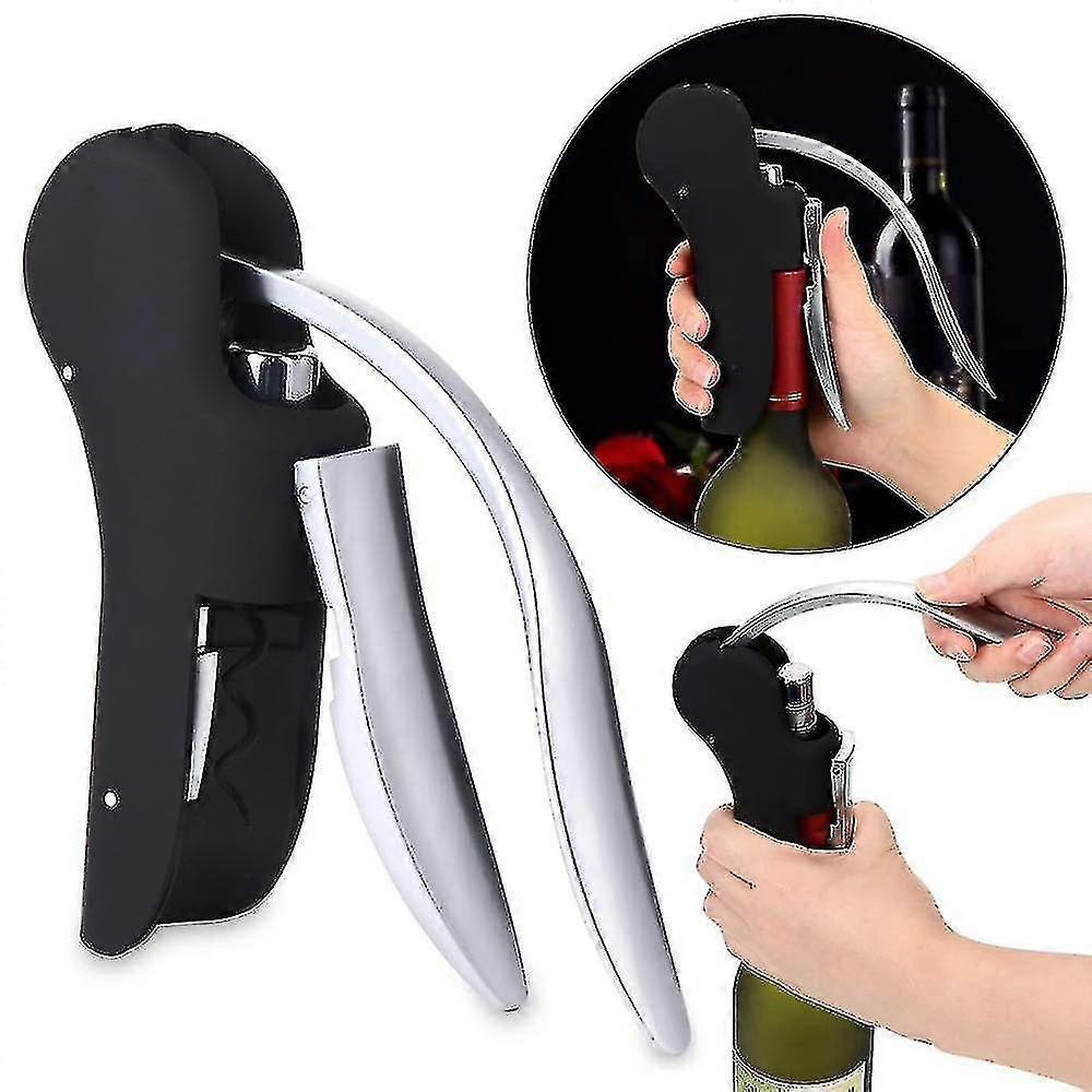 Wine Opener - Black Vertical Lever Corkscrew With Foil Cutter
