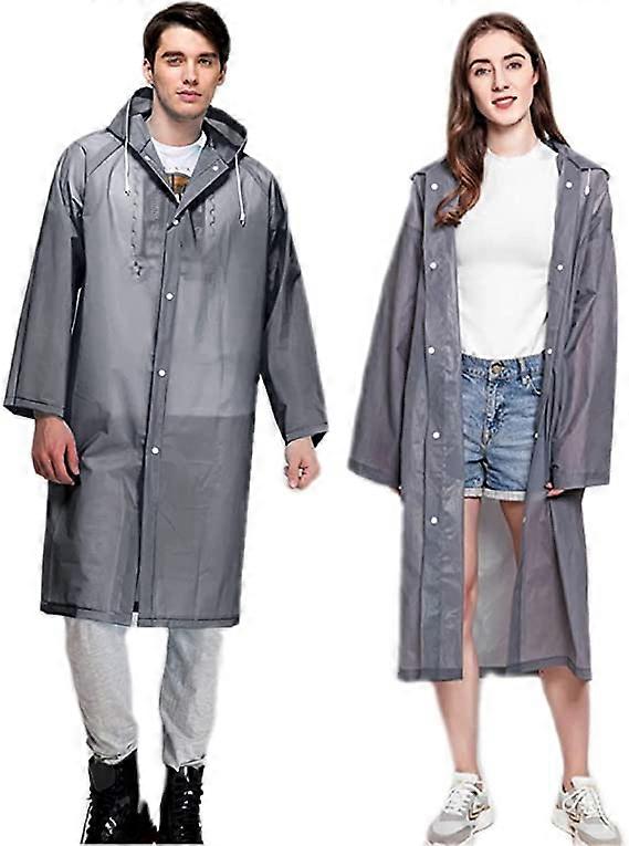 Portable reusable raincoat (2 gray), two waterproof raincoats for men and women, travel raincoat for men and women, lightweight adult raincoat, holida