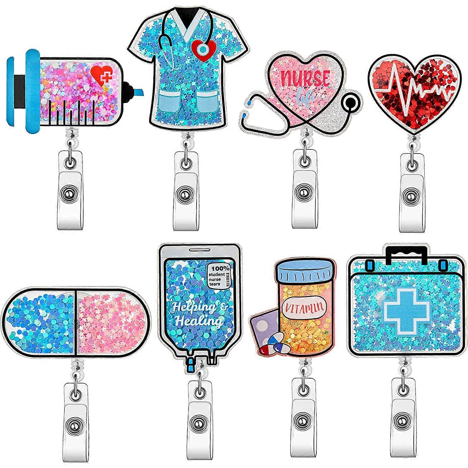 Acrylic Quicksand Needle for Clothes Easy Pull Buckle Rotating ID Buckle Telescopic Badge Reel for Doctor Nurse