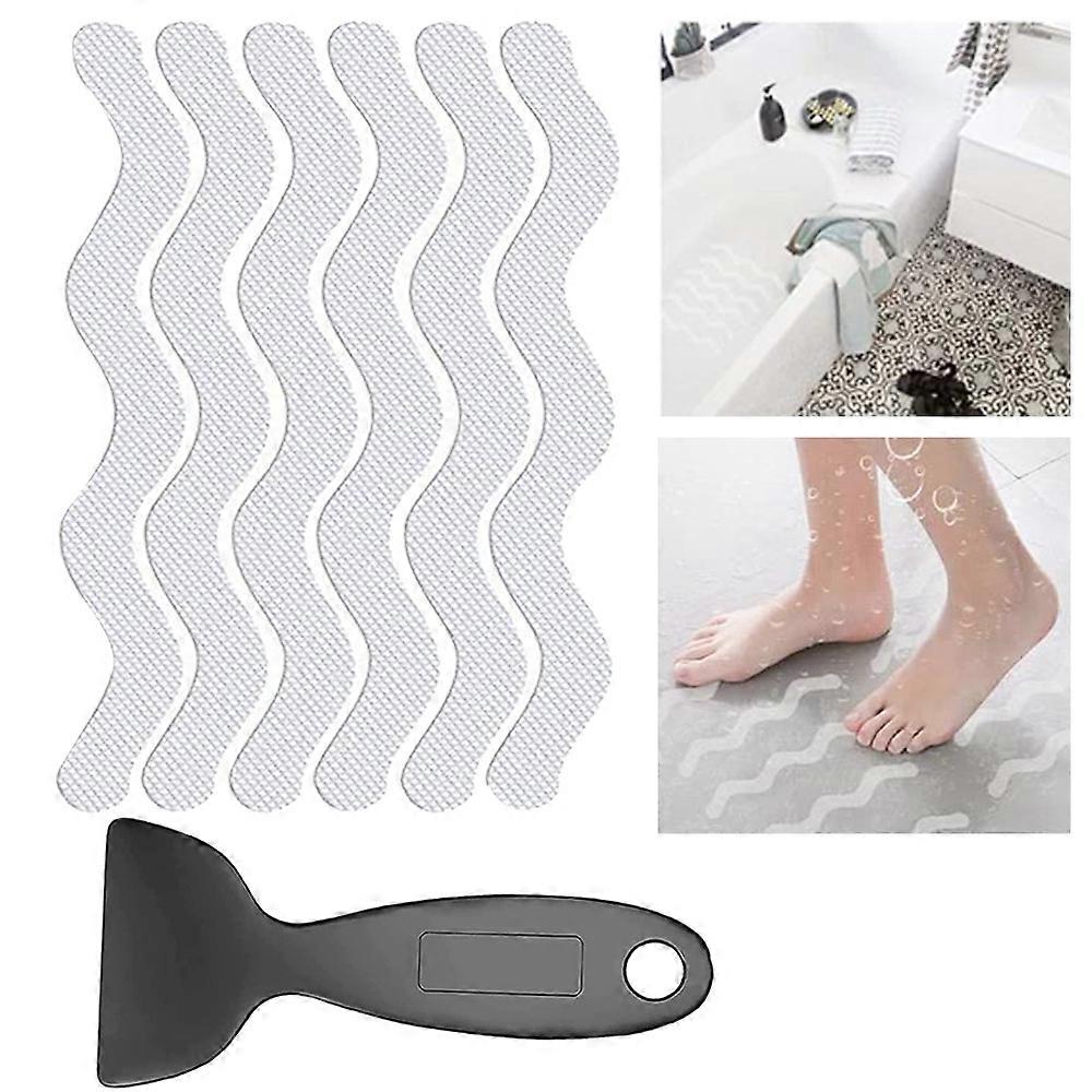 12PCS Non-Slip Shower Stickers Safety Bathtub Strips Adhesive Stickers with Premium Scraper for Bathtub Shower Stairs