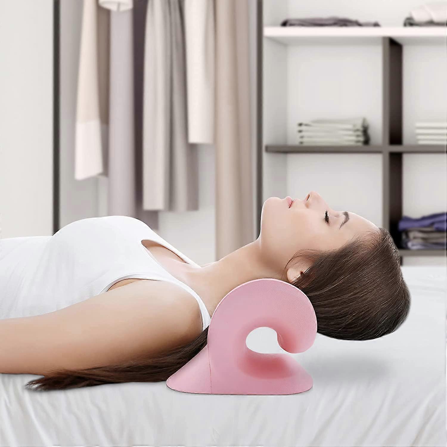 מרגיע צוואר, אלונקה לצוואר, כריות תמיכה בצוואר, כרית מתיחה צוואר הרחם ניידת, להקל ביעילות על הצוואר והגב, כאבי כתפיים (ורוד)