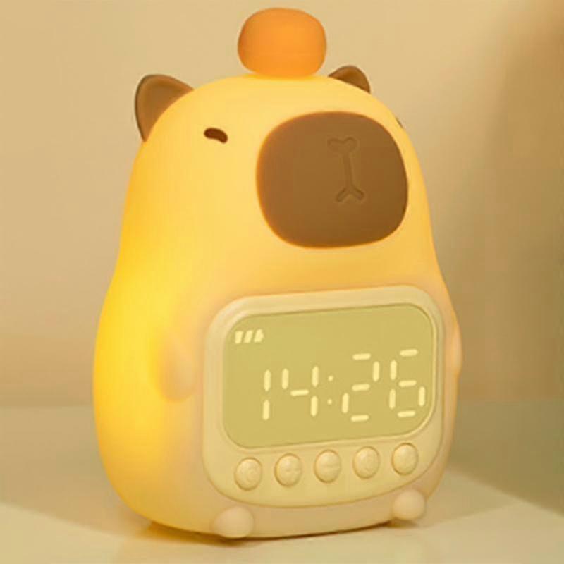Veilleuse Capybara avec réveil numérique, lampe de chambre d’enfant mignonne robinet rechargeable à intensité variable veilleuse en silicone pour enfants