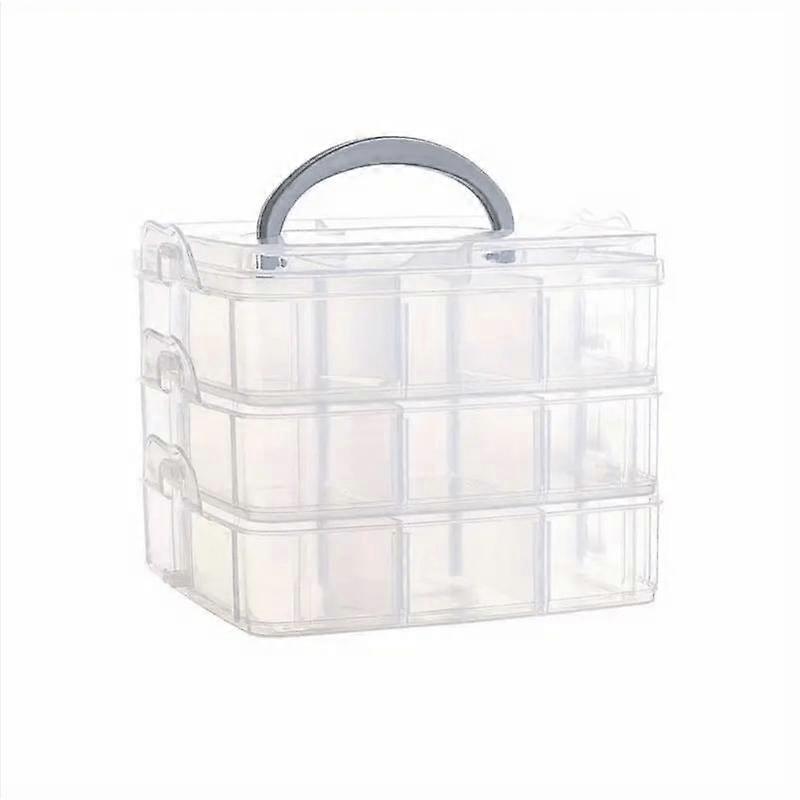 1pc Refrigerator Storage Bins, 3-Tier 18-grid Plastic Transparent Storage Box With Lid And Handle, Large Capacity Sundries Storage Box, For Kitchen, B
