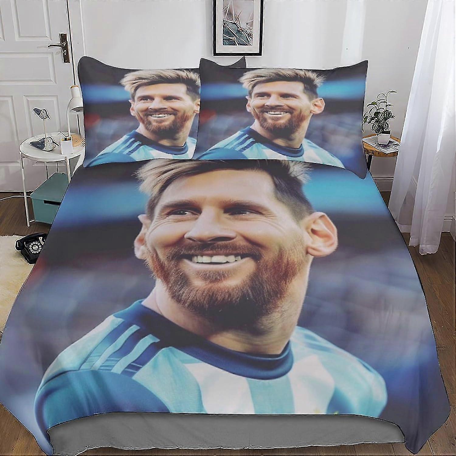o3168 Lençóis DSJackson Lionel Messi Conjunto de 3 Peças Capa de Edredom Conjuntos de Cama Capa de Edredom, Impressão 3D com Fecho de Zíper Oculto Capa de Colcha Esportiva M