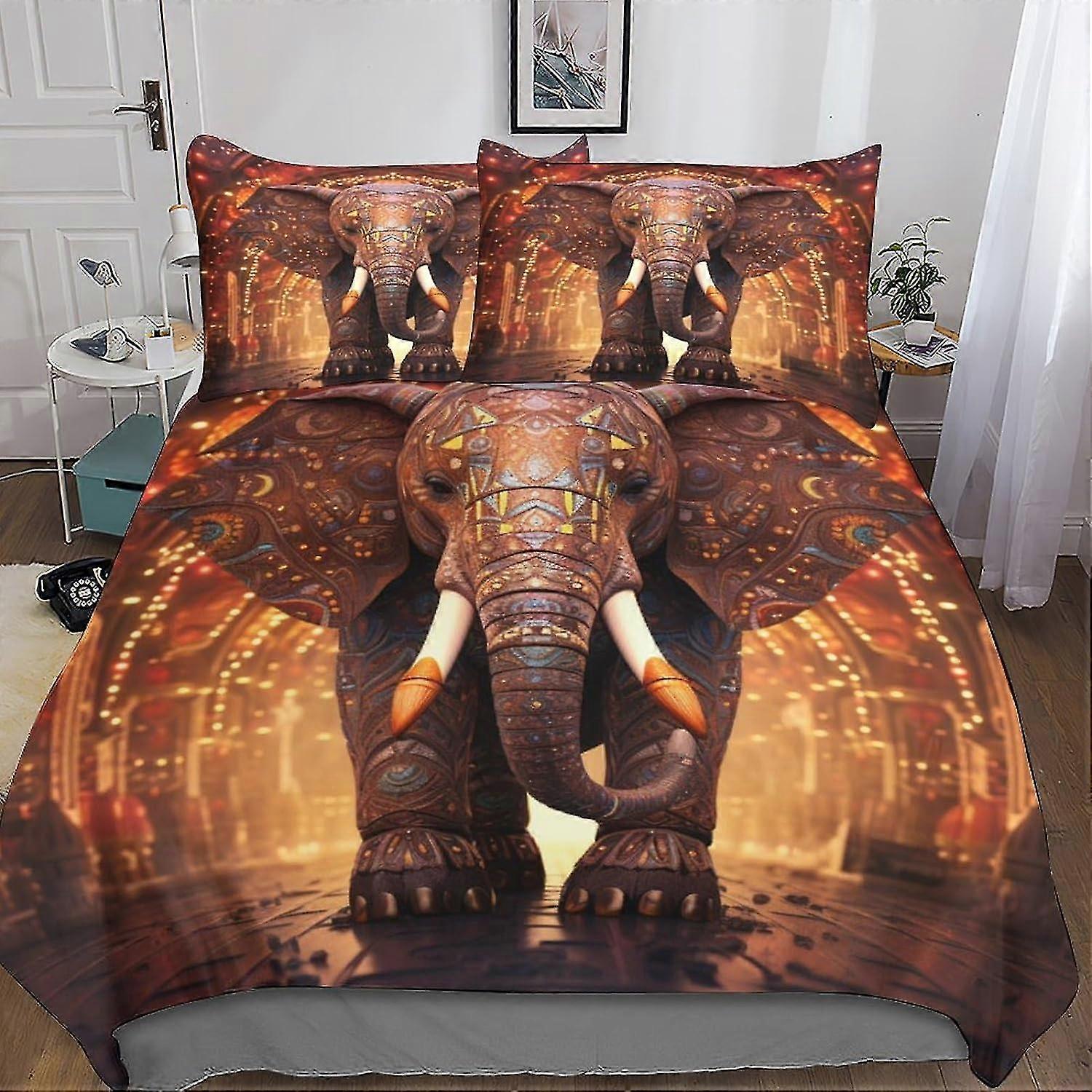 o5380 Lakan Elefant Påslakan Set 3D-tryckt Dekorativa Sängkläder Kreativ Utskrift Täcke Täcke Dold Dragkedja Sängkläder Täcke Överdrag Barn