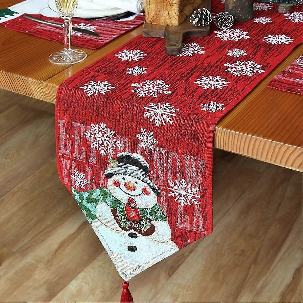 Snowman Print Pattern Christmas Table Runner, Christmas Tablecloth Decoration