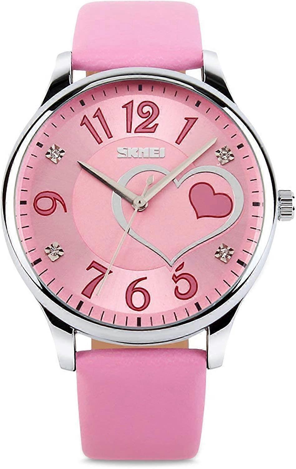 Girls Analog Watch, Fashion Lady Quartz Wrist Watch Leather Strap Big Face Fun Cute Watches with Lovely Heart Shape Water Resistant Pink