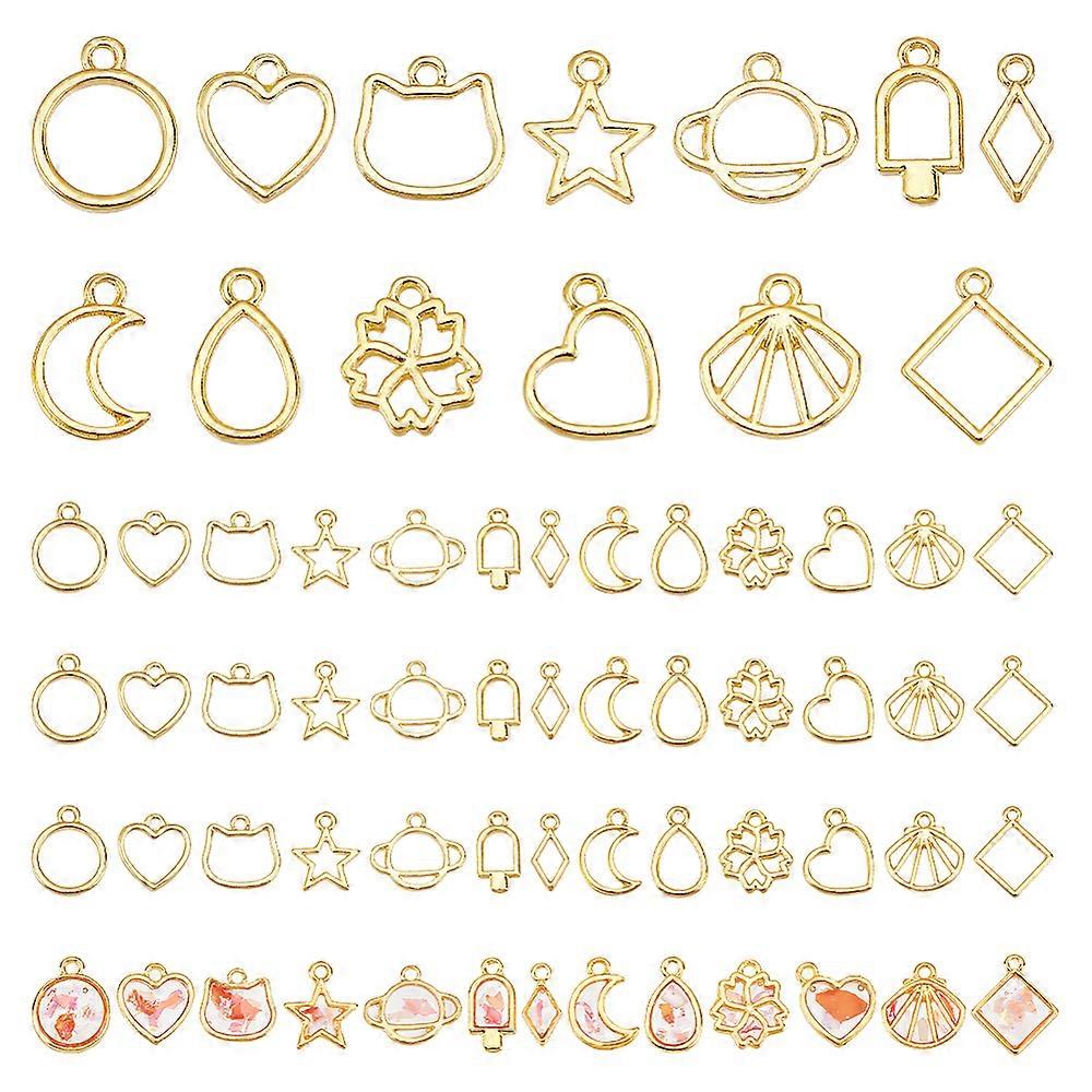 52Pcs 13 Style Alloy Open Back Bezel Charms for DIY UV Resin Epoxy Resin Pressed Flower Jewelry Cadmium Free & Lead Free Mixed Shapes Golden 13~16x10~