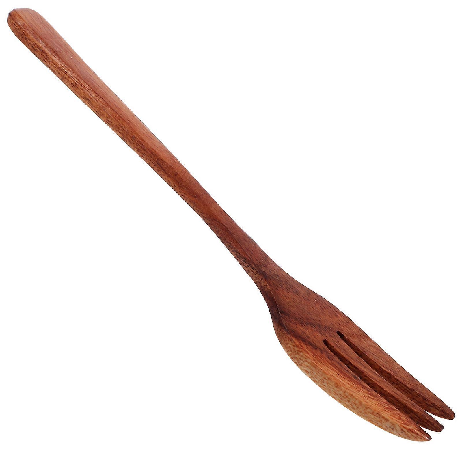 Smooth Wooden Kitchen Utensil Long Handle Fork Kitchen Fork Wood Fork (Random Style)