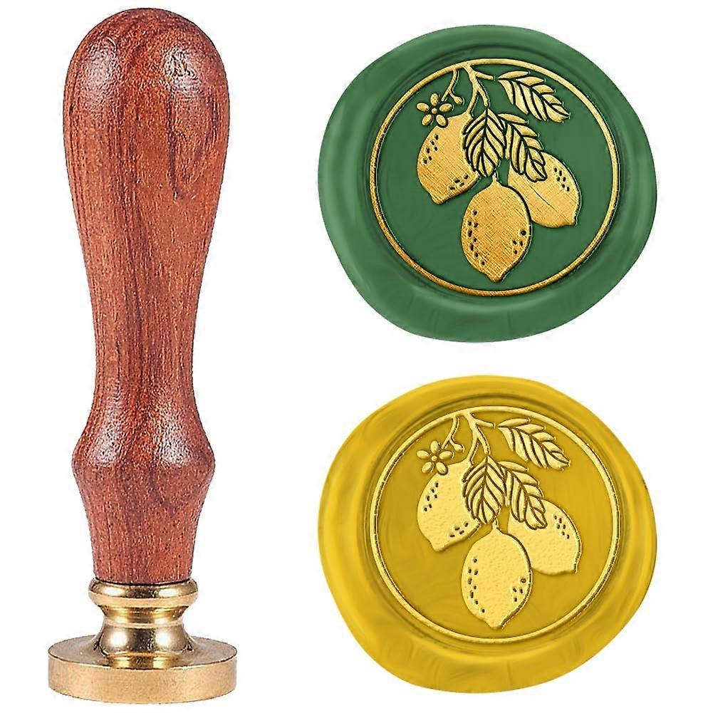 Wax Seal Stamp Set Sealing Wax Stamp Solid Brass Head Wood Handle Retro Brass Stamp Kit Removable for Envelopes Invitations Gift Card Lemon 83x22mm S