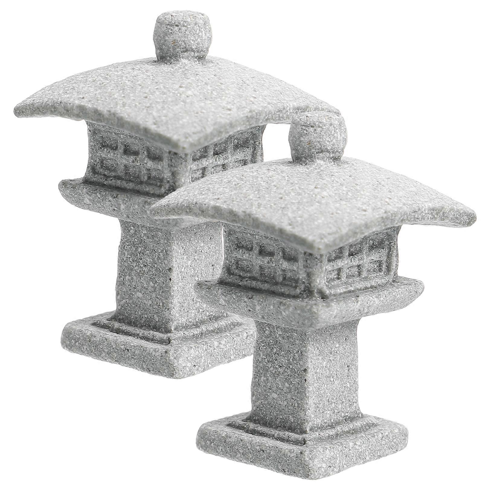 2pcs Miniature Pagoda Statue Japanese Style Pagoda Lantern Statue Mini Garden Layout Pagoda Lantern