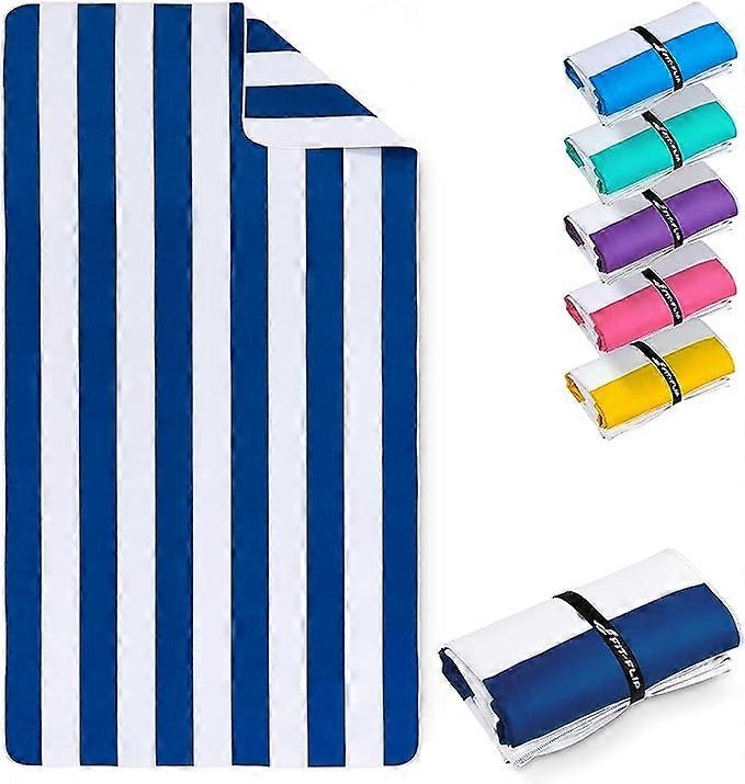XXL Beach Towel - Quick-Drying Microfiber Navy Blue-White Stripes