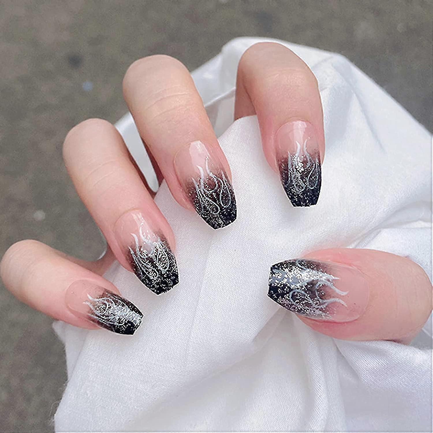 24 Stück Ballerina Press-on Nägel – Lange French-Nägel Mit Glitzer & Strass Für Frauen & Mädchen