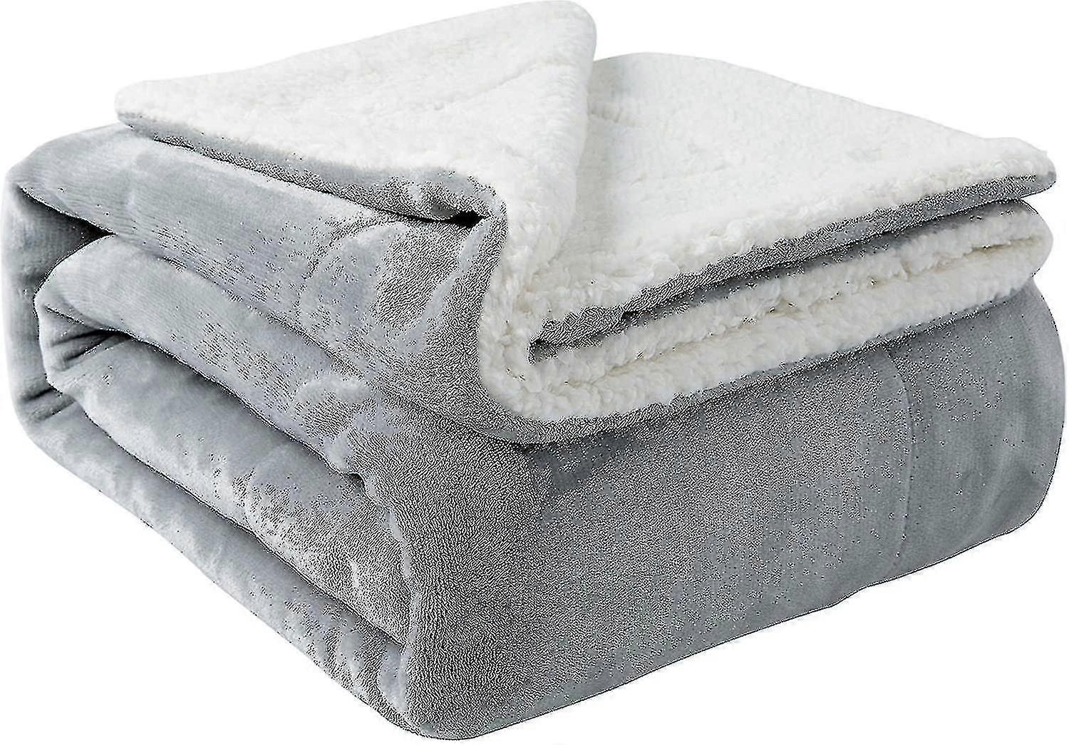 Cobertores quentes do cobertor sherpa para o inverno Super Macio Fuzzy Flannel Fleece/lã Como Reversible Velvet Plush Couch Blanket Leve (claro Grey Throw S