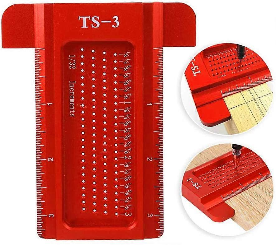 RedTS-3Carpintería Trazador Regla tipo T, SYWAN TS-3 / TS-8 Calibre de trazado de posicionamiento de orificio Aleación de aluminio Medición de precisión imperial para carpintero (TS