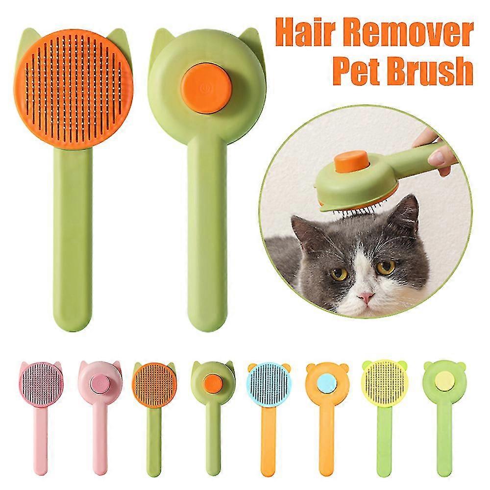 Pet Dog Cat Comb With Handle, Pet Grooming Brush With Self Cleaning Slicker Button Removes Undercoat, Loose Fur