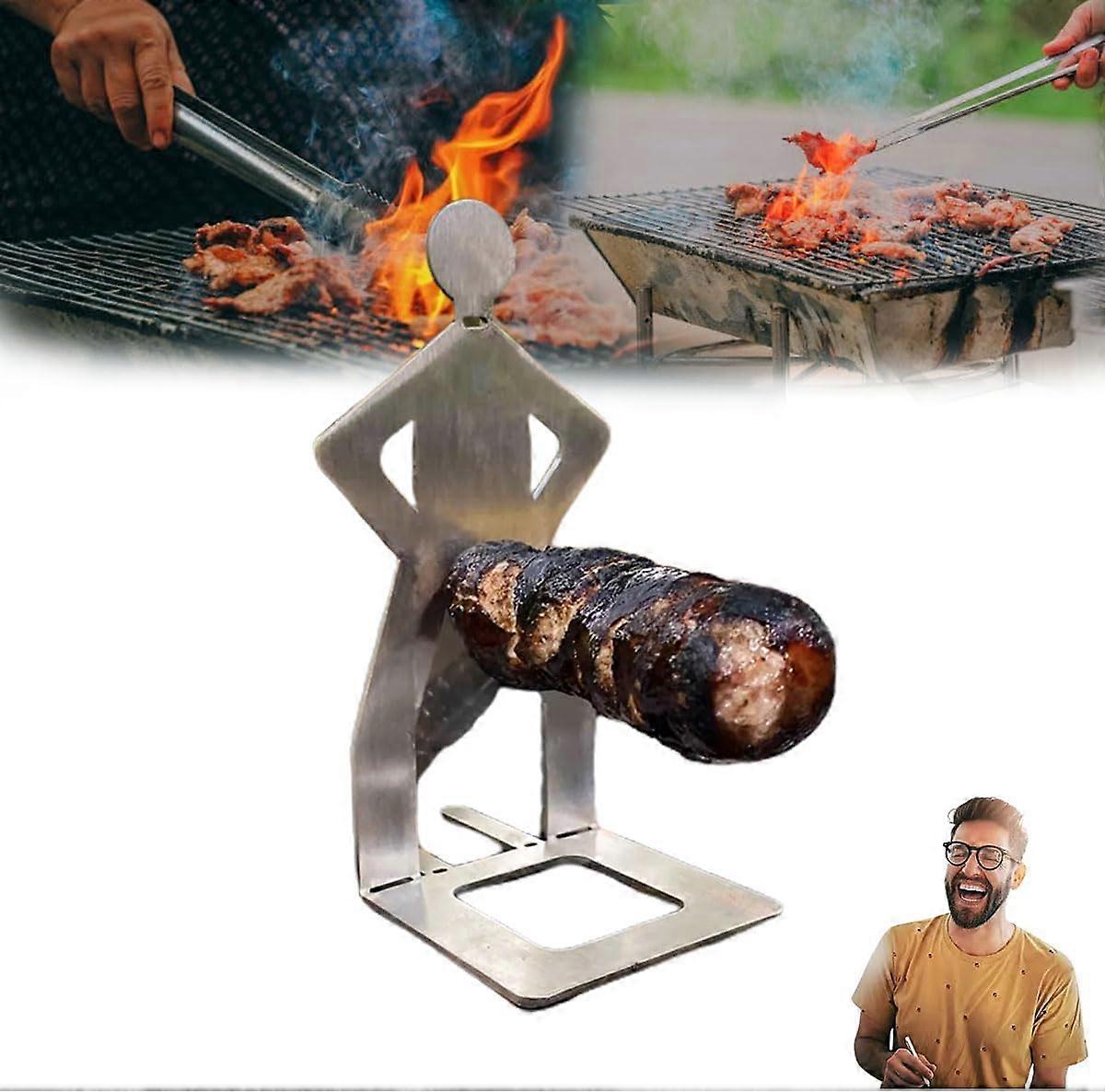 BBQ-tilbehør, nyhet, mennformet, rustfritt stål, pølseholderstativ
