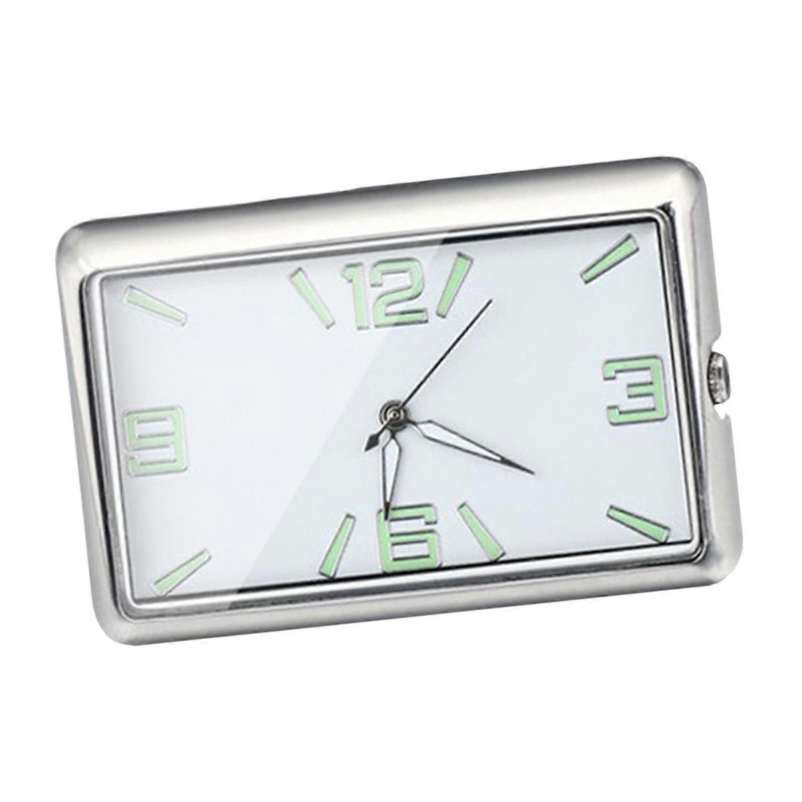 Stick on Dashboard Car Clock Air Vent Clock Home Decor Luminous Clock Analog Silver Horizontal
