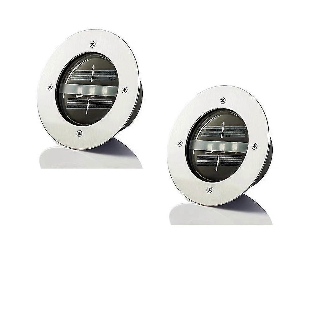 Set of 2 Modern Solar LED Recessed Ground Spotlights Round Stainless Steel/Glass for Outdoor