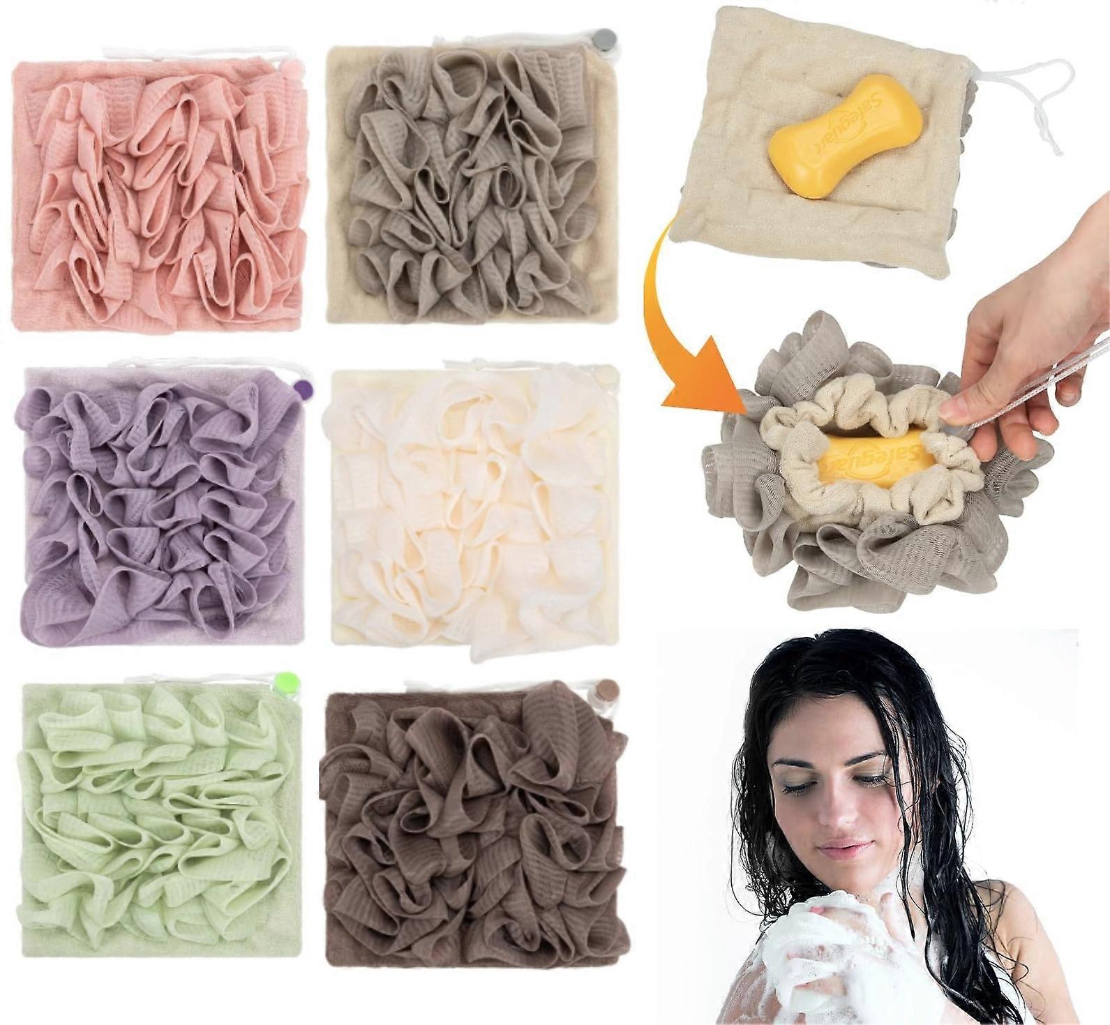 unbrand 6 PCS Luffa Gant de toilette 2 en 1 Bain Loofah Femmes Hommes Exfoliant Épurateur Corporel D