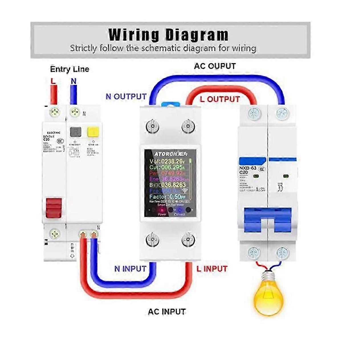 Atorch Gr2pw Electricity Meter Tuya Wifi Rail Power Energy Meter Ac50-320v Digital Display Monitor